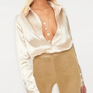 Champagne satin button front shirt
